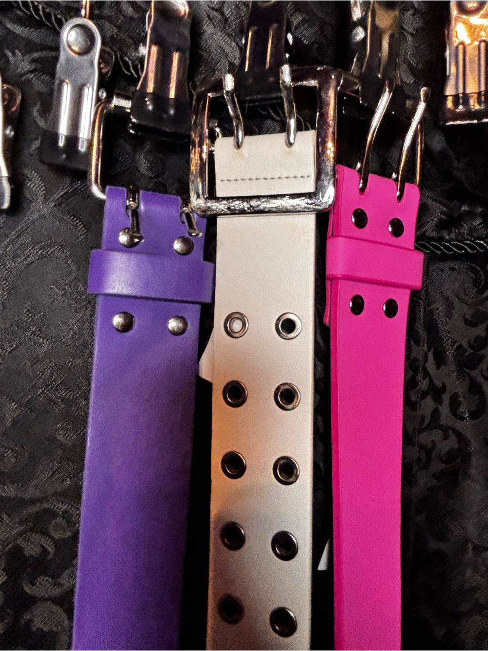 Punk Belt Lot Featuring White Purple & Hot Pink Faux Leather Double Grommet 2XL